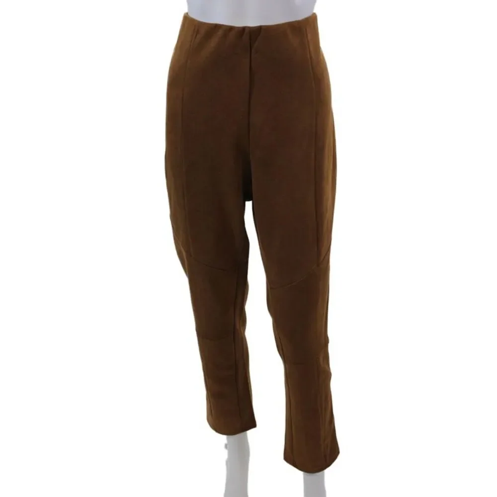 Spanner Womsns Faux Suede High Rise Slim Leg Pants Cognac Brown Size Large